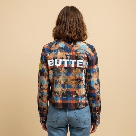Butter Tops - Butter Supersoft Y2K Acid Wash Plaid Snap Button Down | Size XS